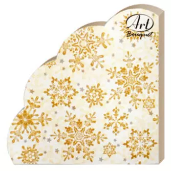 Салфетки бумажные Золотые снежинки на бежевом, 3-сл, 32 см, 12 шт