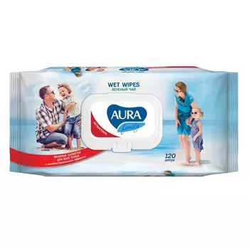 Салфетки влажные AURA Family с антибактериальным эффектом