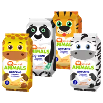 Салфетки влажные детские Smart Animals, 8 шт
