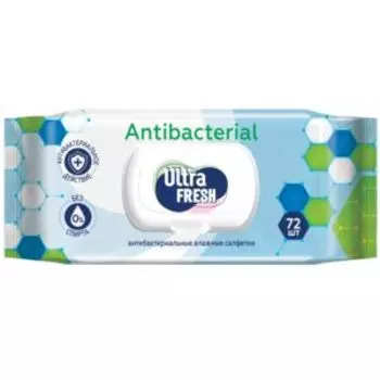 Салфетки влажные Ultra Fresh Antibacterial с клапаном, 72 шт