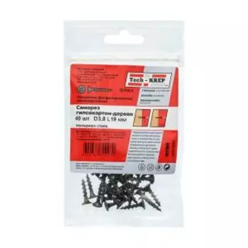 Саморез гипсокартон-дерево Tech Krep, 3,8х19 мм, 40 шт