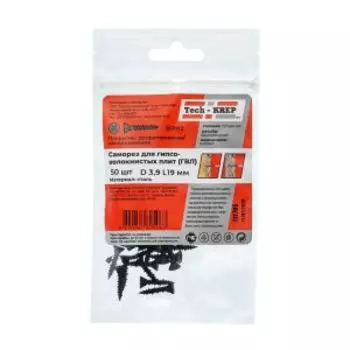 Саморез гипсоволокно TECH-KREP, 3,9х19мм, 50шт