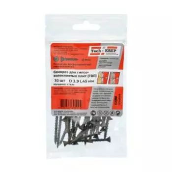 Саморез гипсоволокно TECH-KREP, 3,9х45мм, 30шт