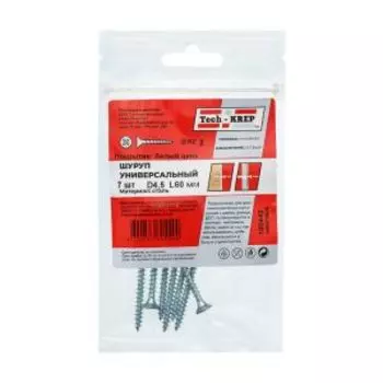 Саморез универсальный оцинкованный TECH-KREP, 4,5х60мм, потайная головка, 7шт