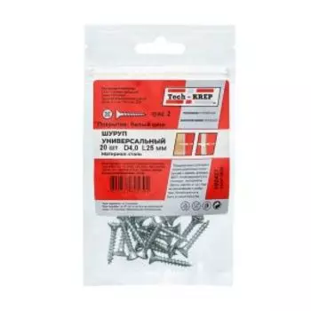 Саморез универсальный оцинкованный TECH-KREP, 4х25мм, потайная головка, 20шт
