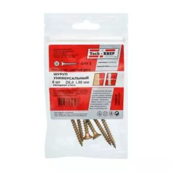 Саморез универсальный оцинкованный TECH-KREP, потайная головка, 6х50мм, 6шт