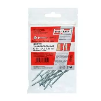 Саморез универсальный оцинкованный TECH-KREP, потайная головка, 4х60мм, 10шт