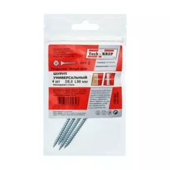 Саморез универсальный оцинкованный TECH-KREP, потайная головка, 5х90мм, 4шт