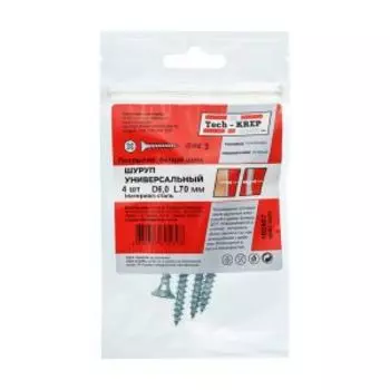 Саморез универсальный оцинкованный TECH-KREP, потайная головка, 6х70мм, 4шт