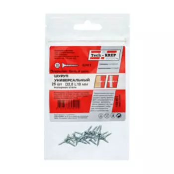 Саморез универсальный Tech-Krep, потайная головка, 2,5х10 мм, 25 шт