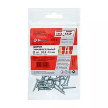 Саморез универсальный, потайная головка, TECH-KREP, оцинкованный, 3,5х25мм, 23шт