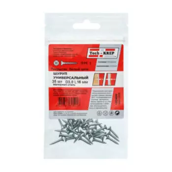 Саморез универсальный TECH-KREP, 3х16мм, оцинкованный, потайная головка, 35шт