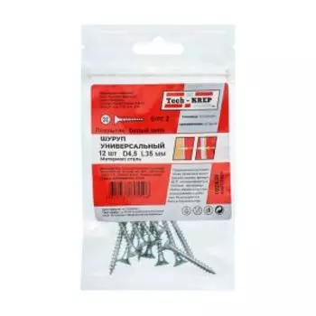Саморез универсальный TECH-KREP, 4,5х35мм, оцинкованный, потайная головка, 12шт