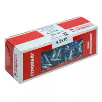 Саморезы для тонких пластин с буром, 4,2x16мм, синий, белый цинк, 200шт