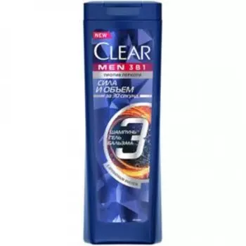 Шампунь-бальзам-гель для душа Clear Men 3 в 1 Объем и Сила, 400 мл