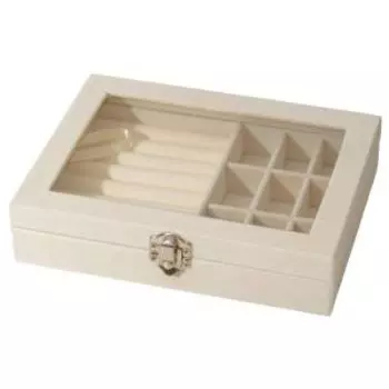 Шкатулка для украшений Шкатулка, 7 рядов, 9 ячеек, 20х15х4.5 см, флок, бежевая