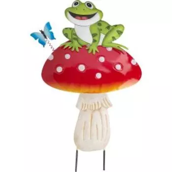 Штекер садовый Лягушка на мухоморе, 32 см, металл