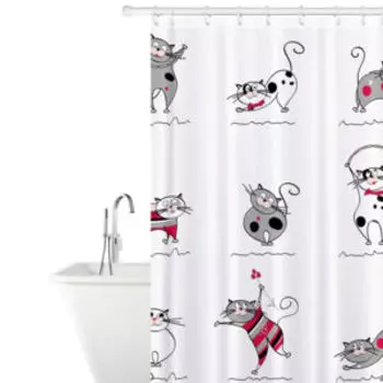 Штора для ванной Funny Cats Textile с утяжелителем, 180х180 см, 12 колец, белый