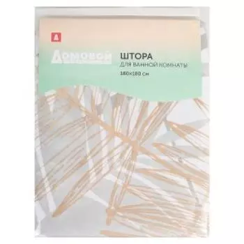 Штора для ванной комнаты Домовой Тропики, 180х180 см, серый/металлик, полиэстер
