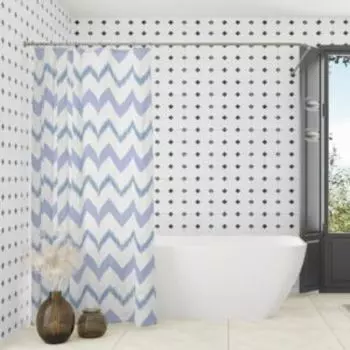 Штора для ванной комнаты Голубые зигзаки, 180х180 см, полиэстер