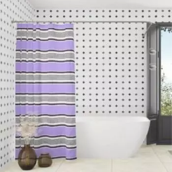 Штора для ванной комнаты Лиловые полосы, 180х180 см, полиэстер