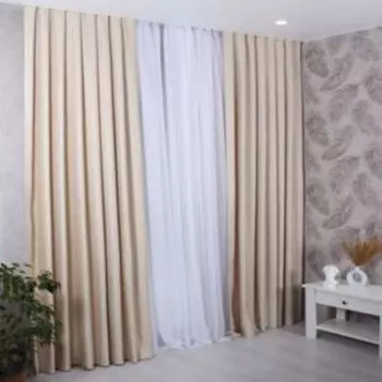 Штора портьерная Mona Liza Трио, 200х270 см, жаккард, на шторной ленте, бежевый