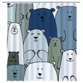 Шторка для ванной Bear, 180x200 см, с утяжелителем, белый, полиэстер