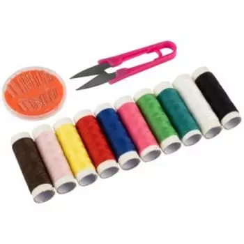 Швейный набор Рыжий кот, 10 катушек, ножницы, иголки