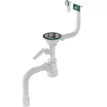 Сифон Aquant для мойки 3 1/2 х40, с металлической решеткой, с переливами, с отводом для стиральной машины, с гофротрубой 40х40/50