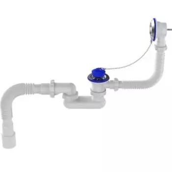 Сифон Aquant для ванны 1 1/2 х40, плоский регулируемый, с металлической решеткой с переливом с гофротрубой 40х40/50