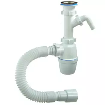 Сифон бутылочный 11/2"х40 мм, с одним отводом и гибкой трубой