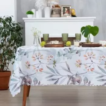 Скатерть Доляна Акварельные листья, 145х220 см, полиэстер