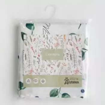 скатерть Доляна Eucalyptus, размер: 110х144см, цвет бел/зеленый, рогожка 164г/м2, хлопок 100%