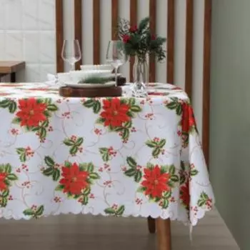 Скатерть Доляна В преддверии Рождества, 145х220 см, полиэстер, белый/красный