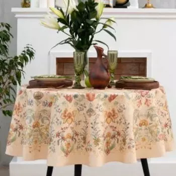 Скатерть Этель Floral pattern, 148 см, саржа, хлопок, бежевый
