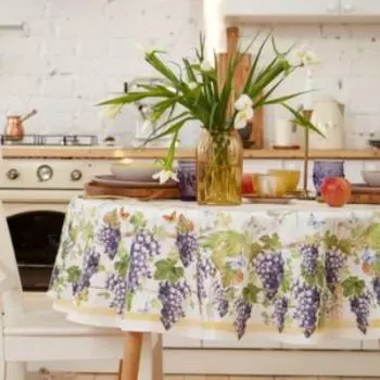 Скатерть Этель Provence, 150 см, саржа, хлопок, белый/синий