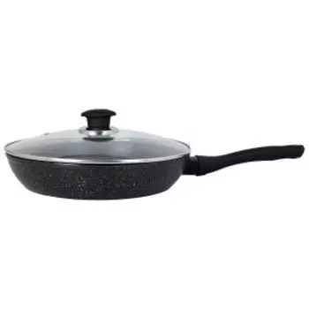 Сковорода Bekker, 28 см, а/п покрытие, кованый алюминий, бакелитовая ручка с покрытием Soft touch, стеклянная крышка