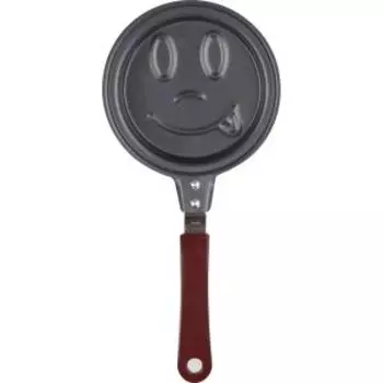 Сковорода Смайл, 12 см, а\п покрытие, углеродистая сталь, деревянная ручка дерево, черный