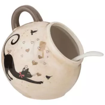 Солонка с ложкой Agness Парижские коты, 9.5х10 см, керамика