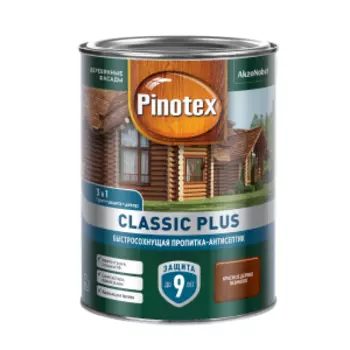 Средство деревозащитное Pinotex Classic Plus, красное дерево, 0.9 л