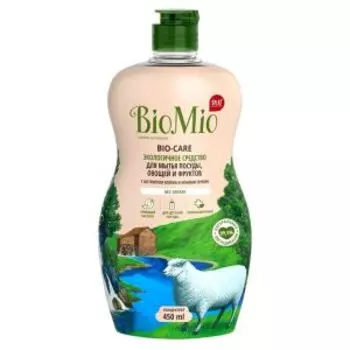средство для мытья посуды, овощ. и фрукт. BIOMIO, без запаха, с экстр. хлопка и ионами серебра, концентрат, 450мл