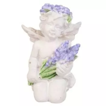Статуэтка Белоснежный ангелок с лавандой, в венке из лаванды, 7.2х4.8х4 см, полистоун, в ассортименте