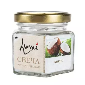 Свеча ароматическая Lumi Кокос, 6х6х7 см, парафин/стеарин, 6 часов