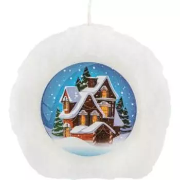 Свеча-барельеф интерьерная Волшебная страна Зимний домик, парафин, белый