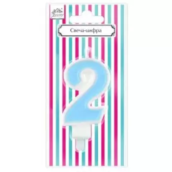 Свеча для торта Fiolento Веселая вечеринка, цифра 2, голубой