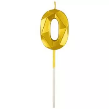 Свеча для торта Волшебная страна, цифра 0, золото