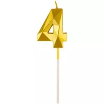 Свеча для торта Волшебная страна, цифра 4, золото