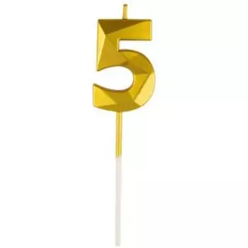 Свеча для торта Волшебная страна, цифра 5, золото