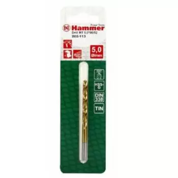 Сверло по металлу Hammer 202-113 DR MT, 5 мм, 86 мм, DIN338, HSS-G, TIN, 1 шт