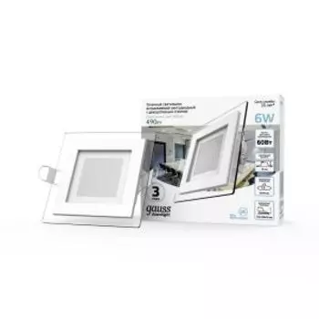 Светильник встраиваемый Gauss Glass LED, 6 Вт, 4000K, 490 Лм, 185-265 В, IP20, белый
